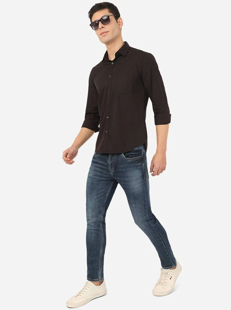 Jet Black Solid Slim Fit Semi Casual Shirt | Greenfibre