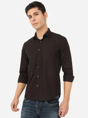 Jet Black Solid Slim Fit Semi Casual Shirt | Greenfibre