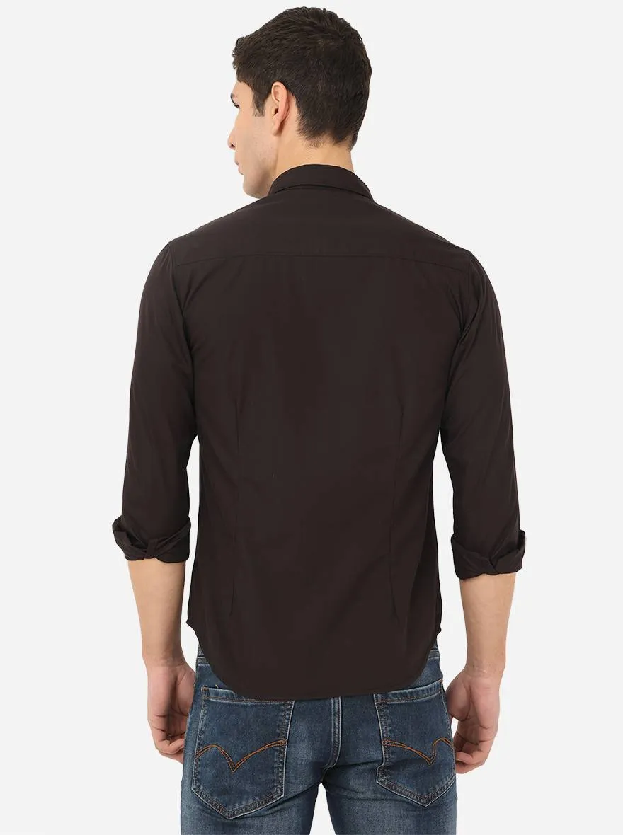 Jet Black Solid Slim Fit Semi Casual Shirt | Greenfibre