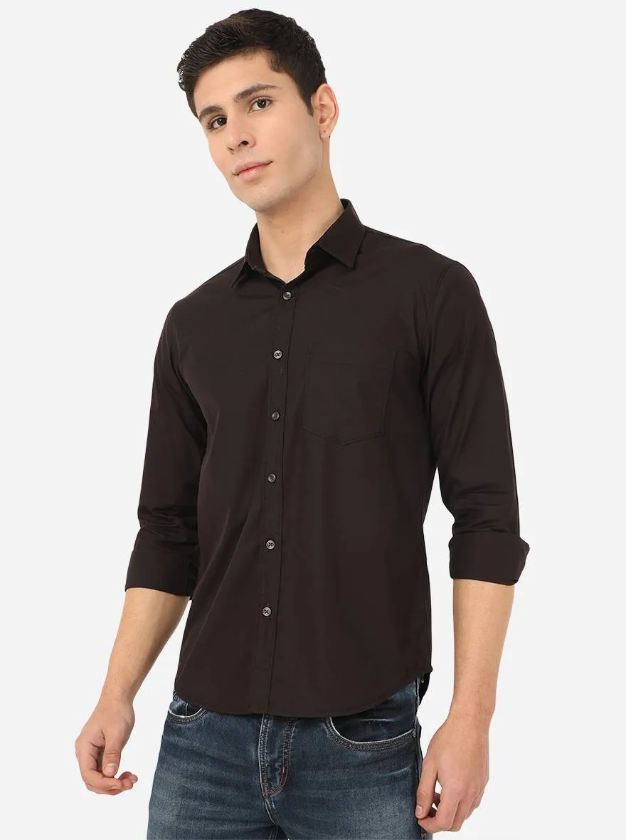 Jet Black Solid Slim Fit Semi Casual Shirt | Greenfibre