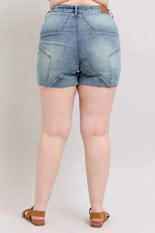 Judy Blue Full Size High Waist Star Seam Detail Denim Shorts Plus Size