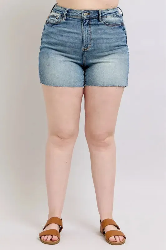 Judy Blue Full Size High Waist Star Seam Detail Denim Shorts Plus Size