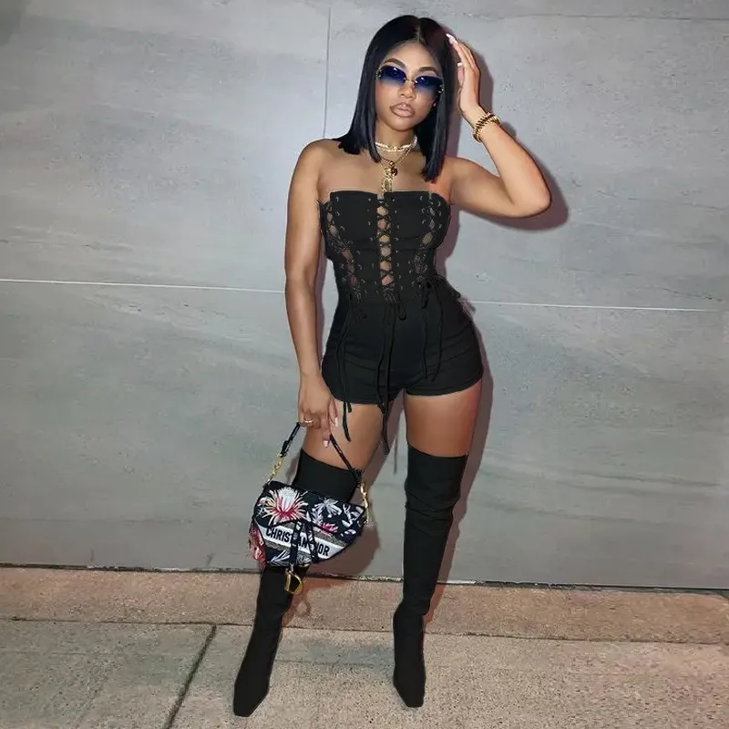 Laced-Up Luxe Strapless Leather Corset Romper