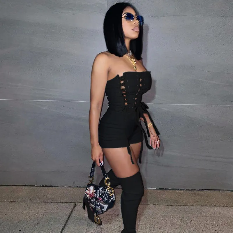 Laced-Up Luxe Strapless Leather Corset Romper