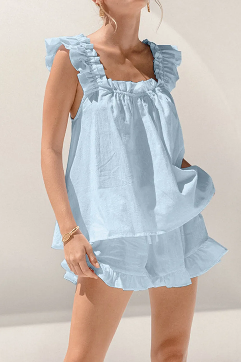 Landry Ruffled Square Neck Top and Shorts Set