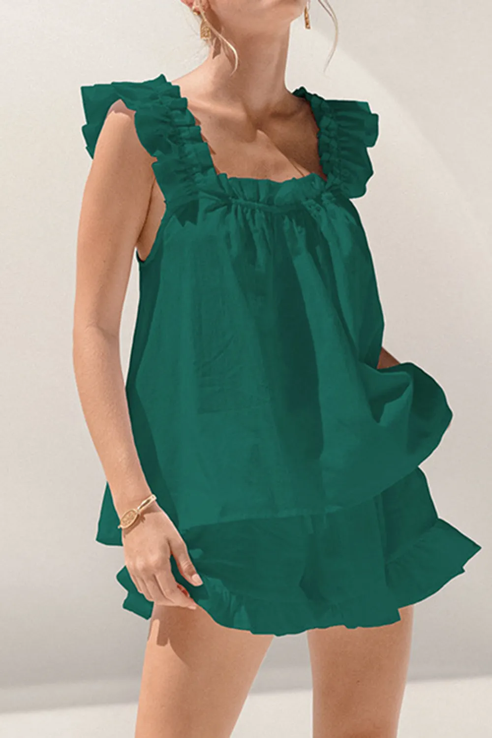Landry Ruffled Square Neck Top and Shorts Set