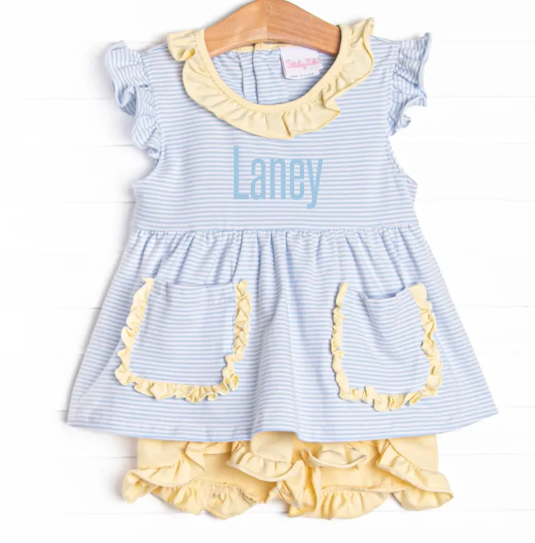 Laney Ruffle Short Set, Blue Stripe