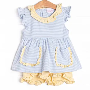 Laney Ruffle Short Set, Blue Stripe