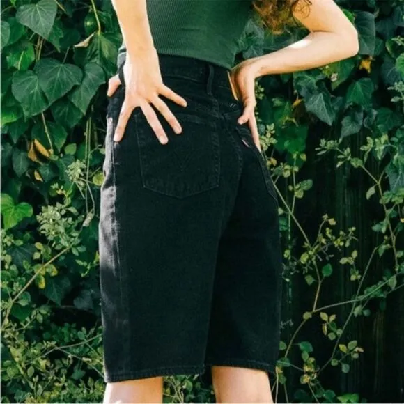Levi’s Premium High Loose Bermuda Denim Shorts Black NWT