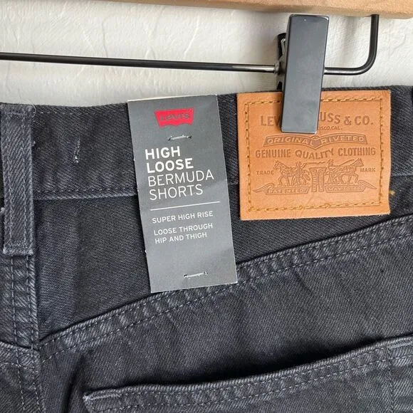Levi’s Premium High Loose Bermuda Denim Shorts Black NWT