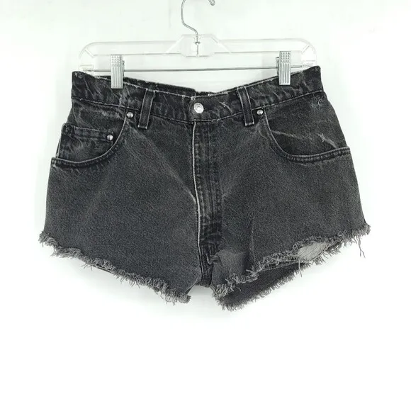 Levi's Vintage Womens 29 Gold Tab 545 Loose Fit Cutoff Boho Black Denim Shorts