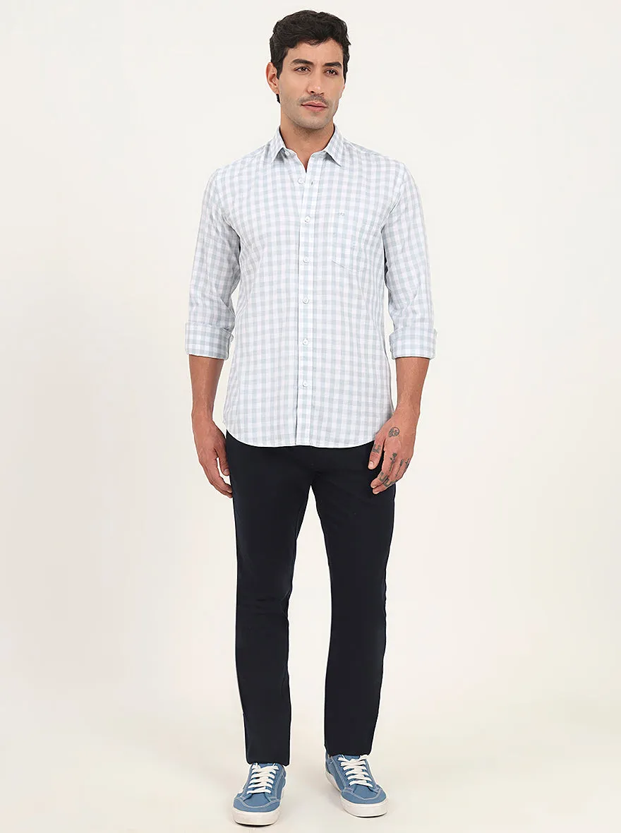 Light Blue Checked Slim Fit Semi Casual Shirt | JadeBlue