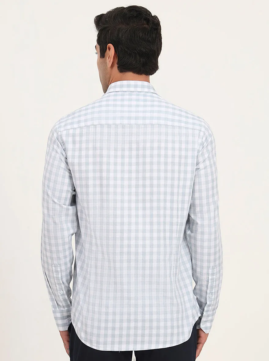 Light Blue Checked Slim Fit Semi Casual Shirt | JadeBlue