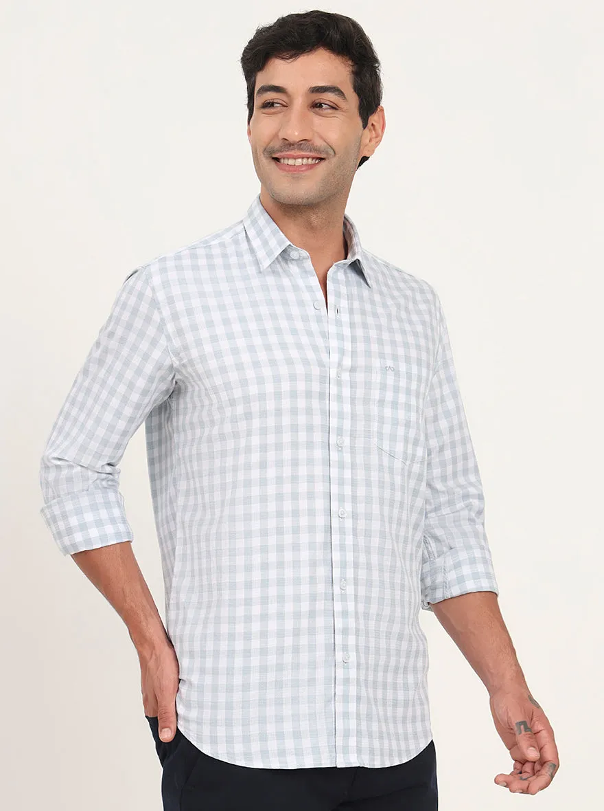 Light Blue Checked Slim Fit Semi Casual Shirt | JadeBlue