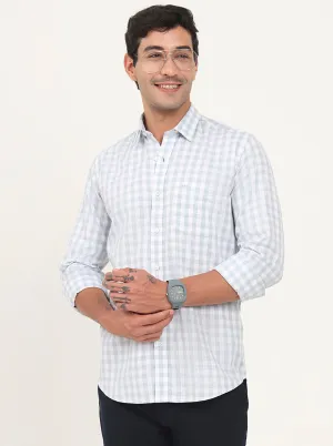 Light Blue Checked Slim Fit Semi Casual Shirt | JadeBlue