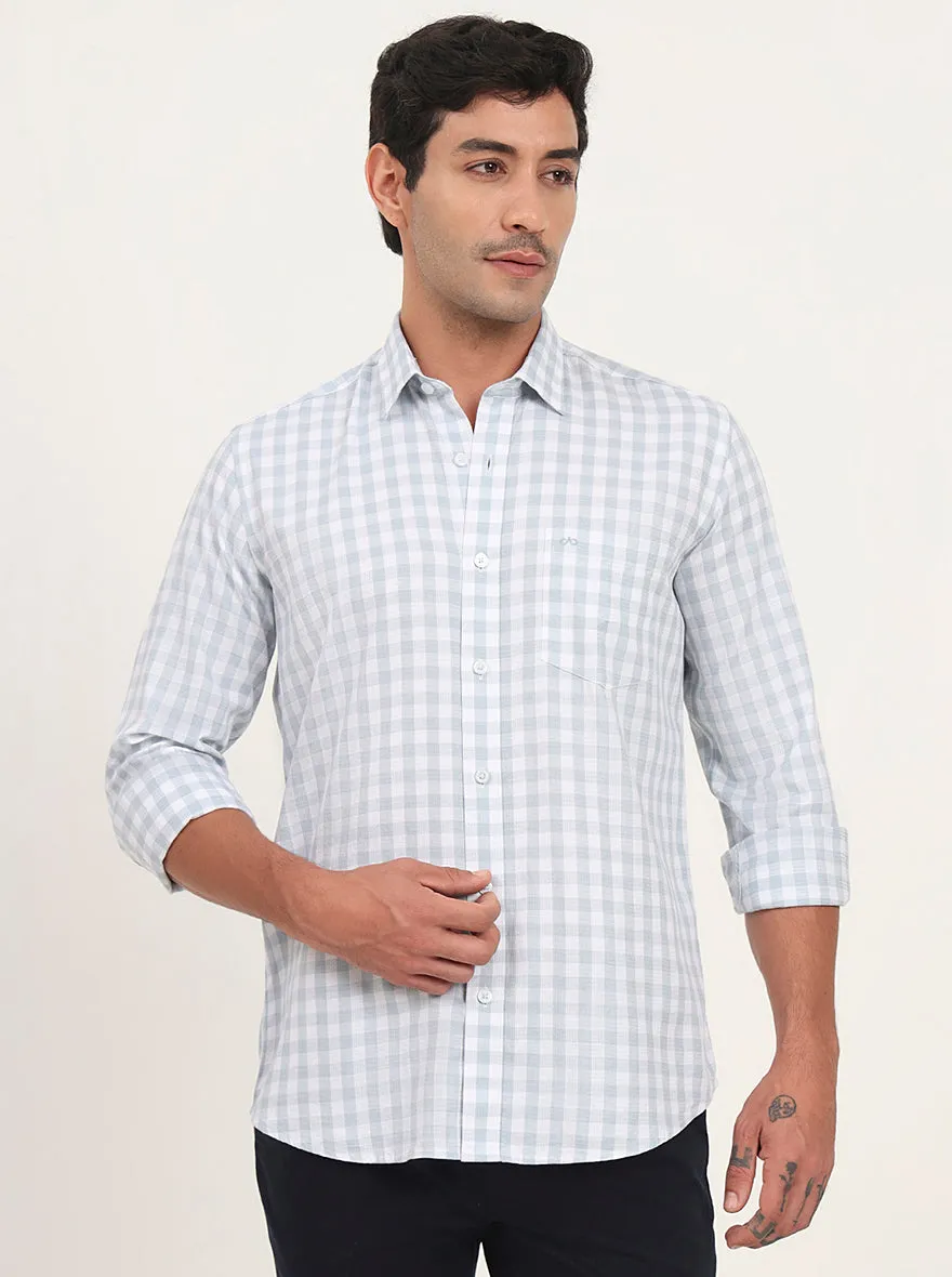 Light Blue Checked Slim Fit Semi Casual Shirt | JadeBlue