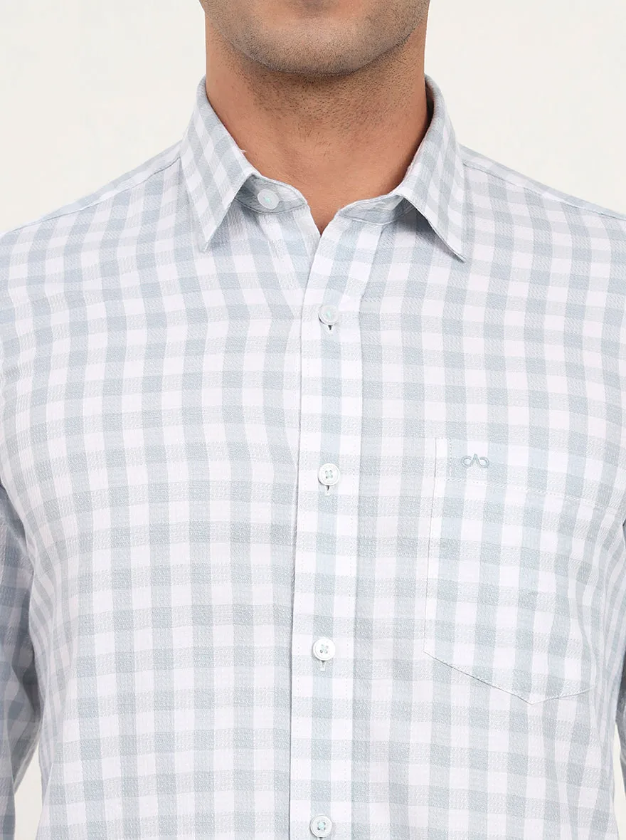 Light Blue Checked Slim Fit Semi Casual Shirt | JadeBlue