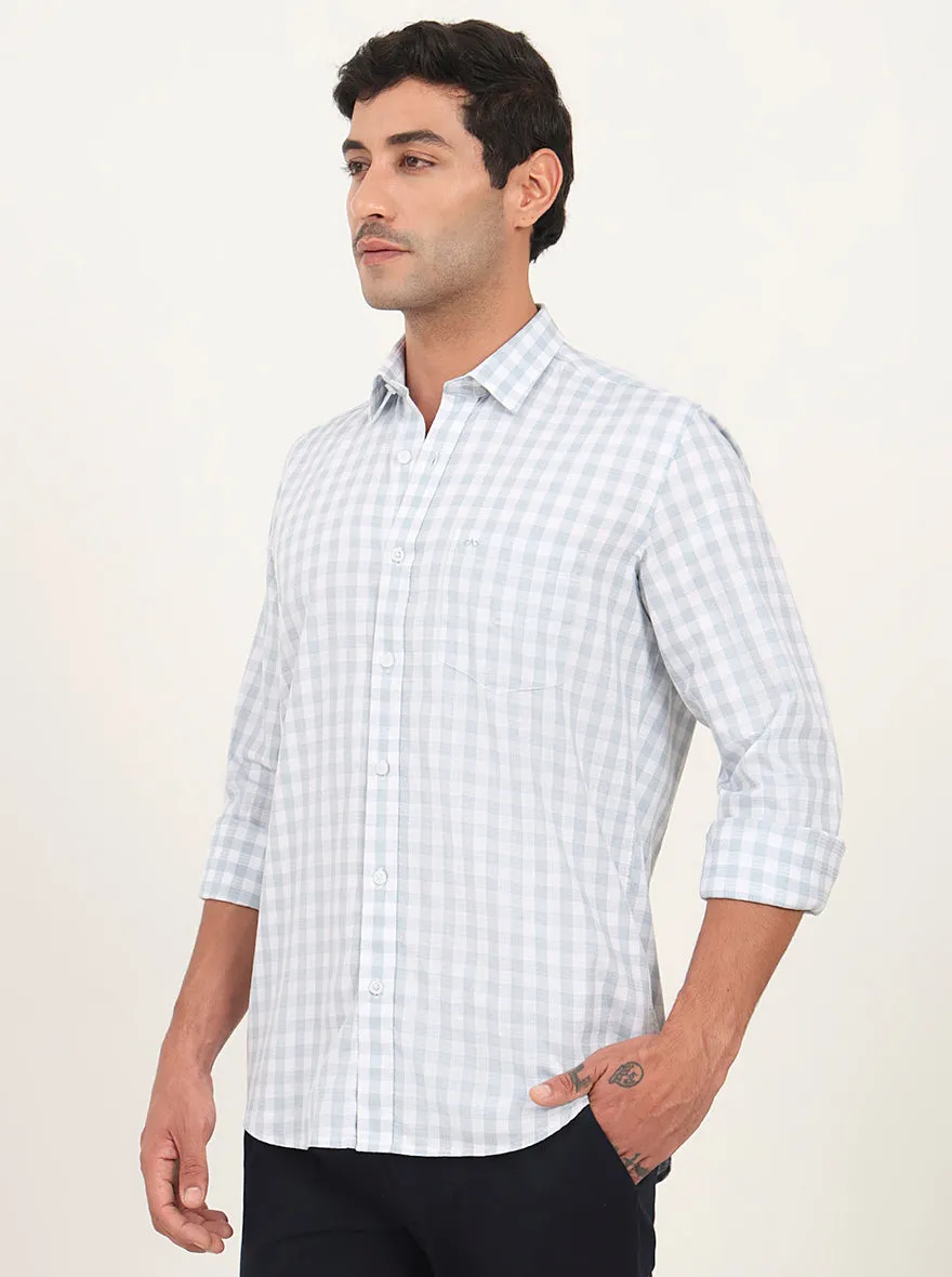 Light Blue Checked Slim Fit Semi Casual Shirt | JadeBlue