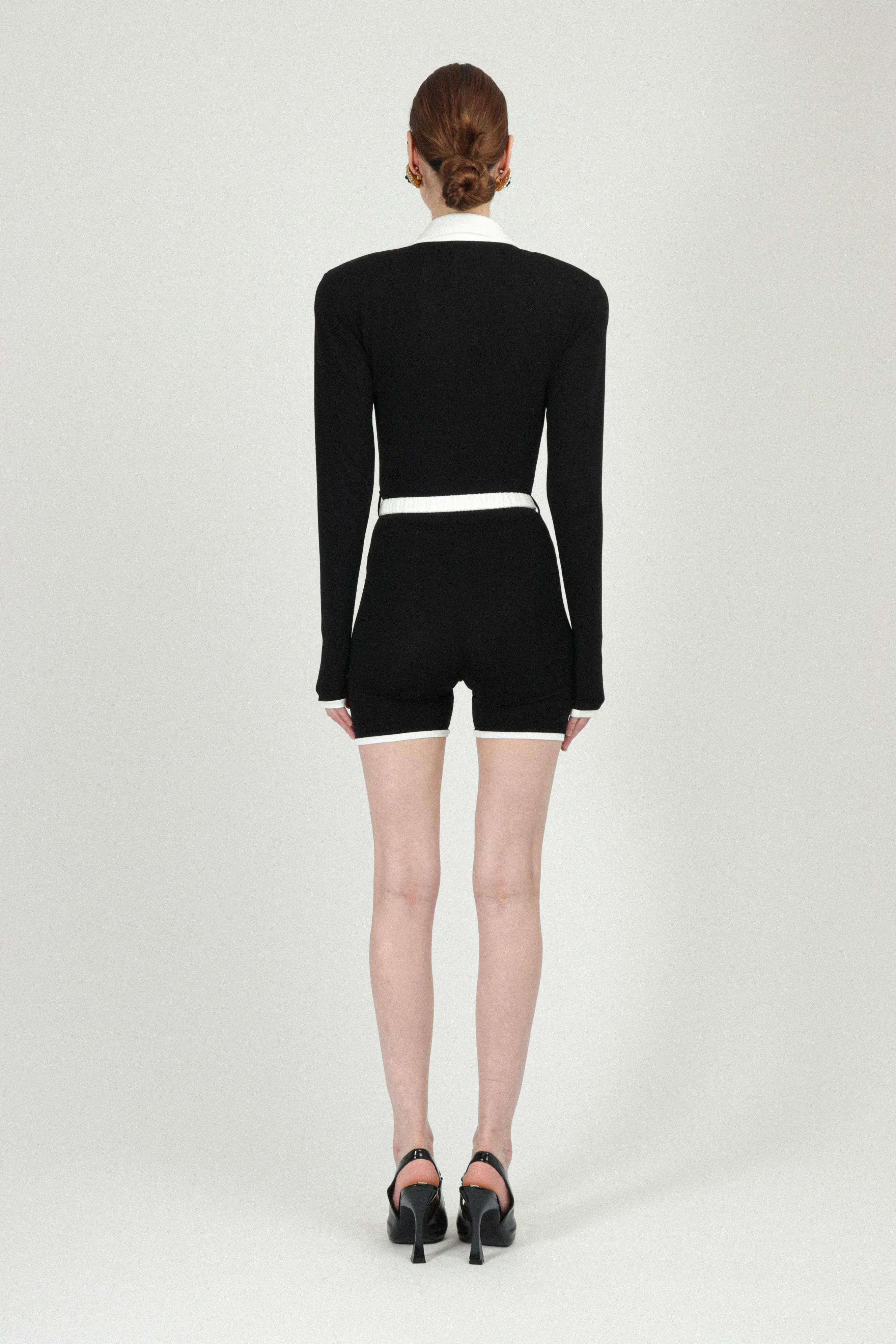 Long Sleeves Jersey Mini Jumpsuit with Belt