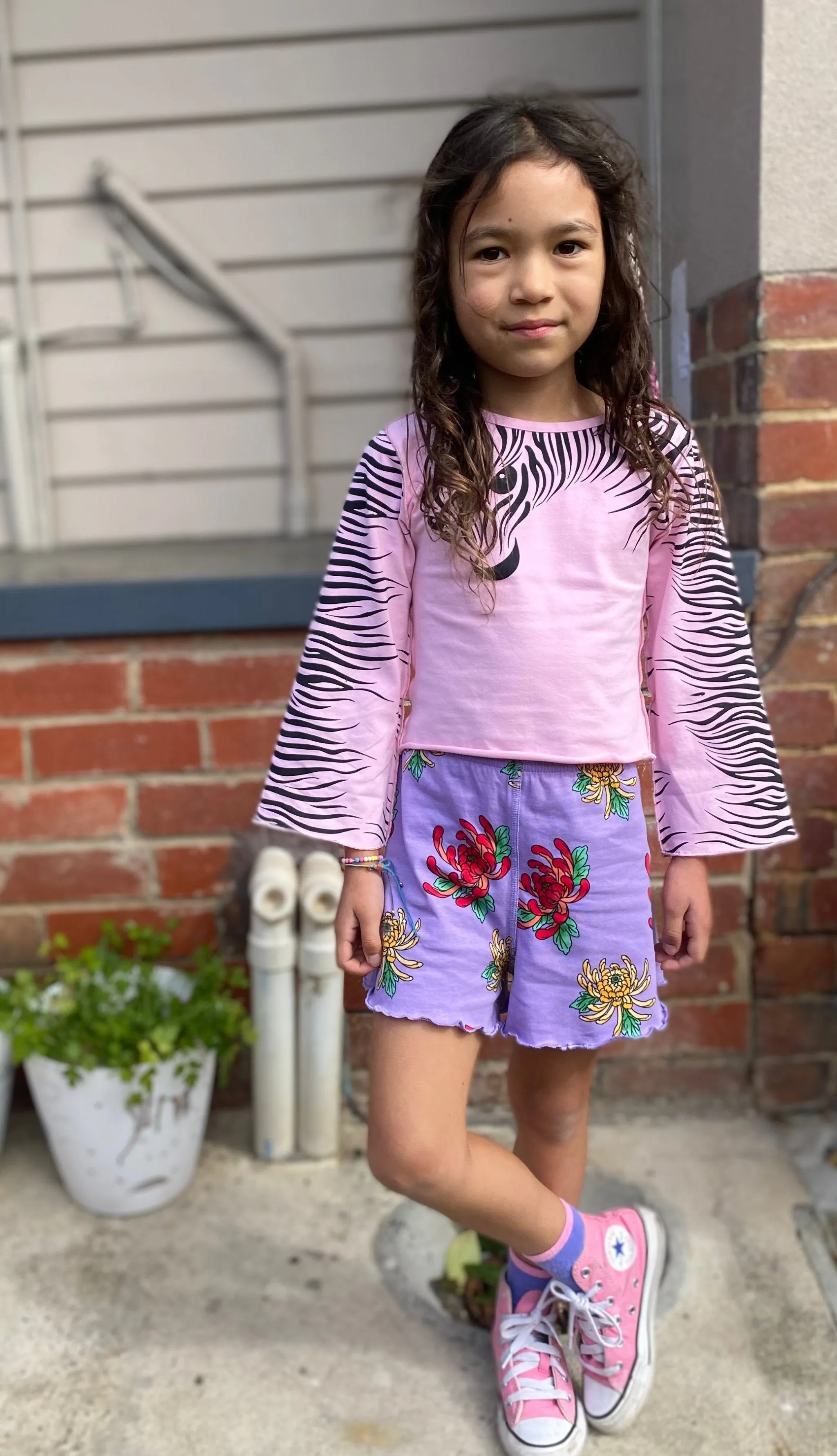 Loose jersey Shorts- Violet Flower print