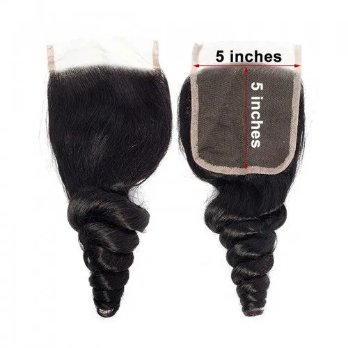Loose Wave 5x5 Closure with 3 Human Hair Weave Bundles 100% Unprocessed Virgin Hair