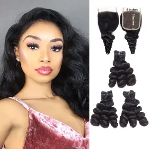 Loose Wave 5x5 Closure with 3 Human Hair Weave Bundles 100% Unprocessed Virgin Hair