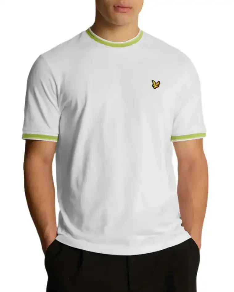 Lyle & Scott Mens Multi Tipped T-Shirt White/ Vibrant Kiwi/ Key Lime
