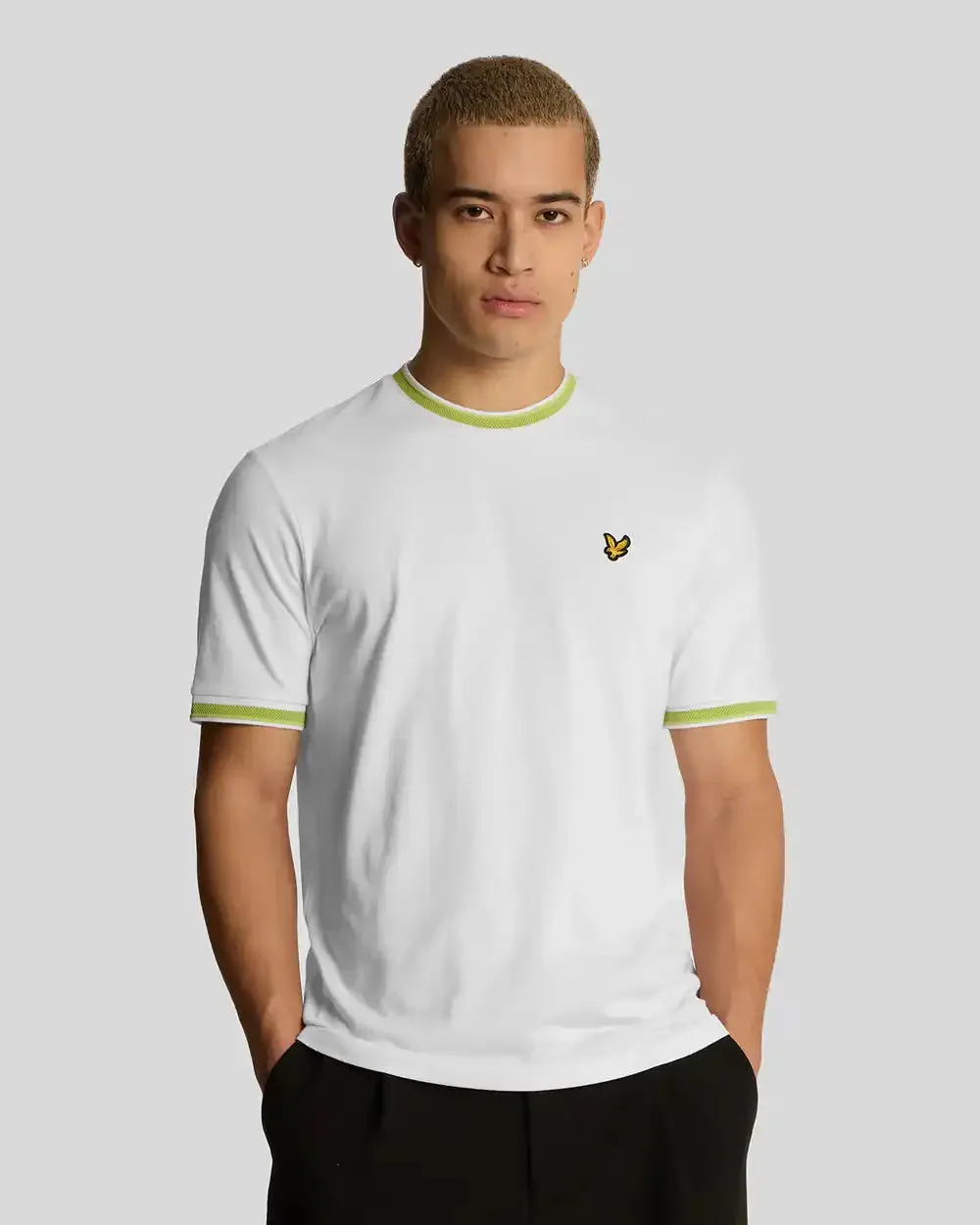 Lyle & Scott Mens Multi Tipped T-Shirt White/ Vibrant Kiwi/ Key Lime