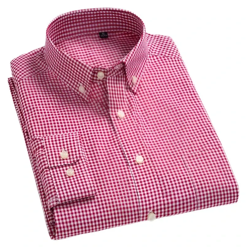 Men's Oxford Wash and Wear Plaid Shirts 100% Cotton Casual Shirts High Quality Fashion Design Men's Dress Shirts