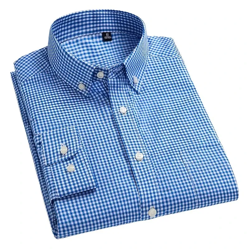 Men's Oxford Wash and Wear Plaid Shirts 100% Cotton Casual Shirts High Quality Fashion Design Men's Dress Shirts