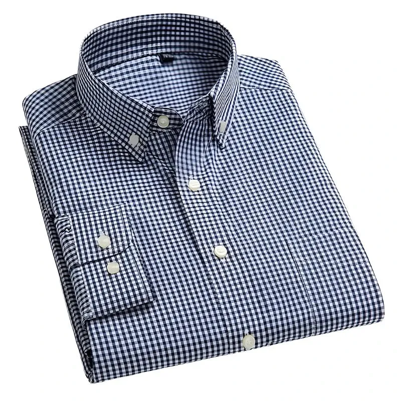Men's Oxford Wash and Wear Plaid Shirts 100% Cotton Casual Shirts High Quality Fashion Design Men's Dress Shirts