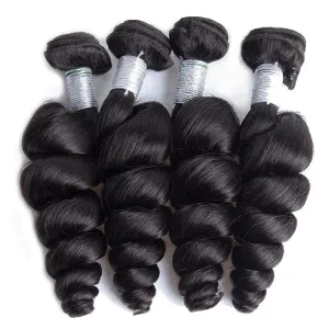 Modern Show 12A Natrural Black Unprocessed Peruvian Loose Wave Virgin Hair 4 Bundles Human Hair Weave For Sale