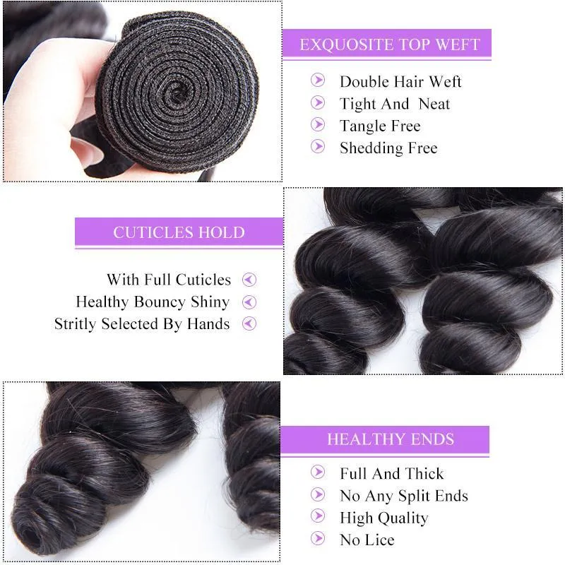 Modern Show 12A Natrural Black Unprocessed Peruvian Loose Wave Virgin Hair 4 Bundles Human Hair Weave For Sale