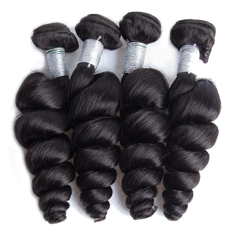Modern Show 12A Natrural Black Unprocessed Peruvian Loose Wave Virgin Hair 4 Bundles Human Hair Weave For Sale