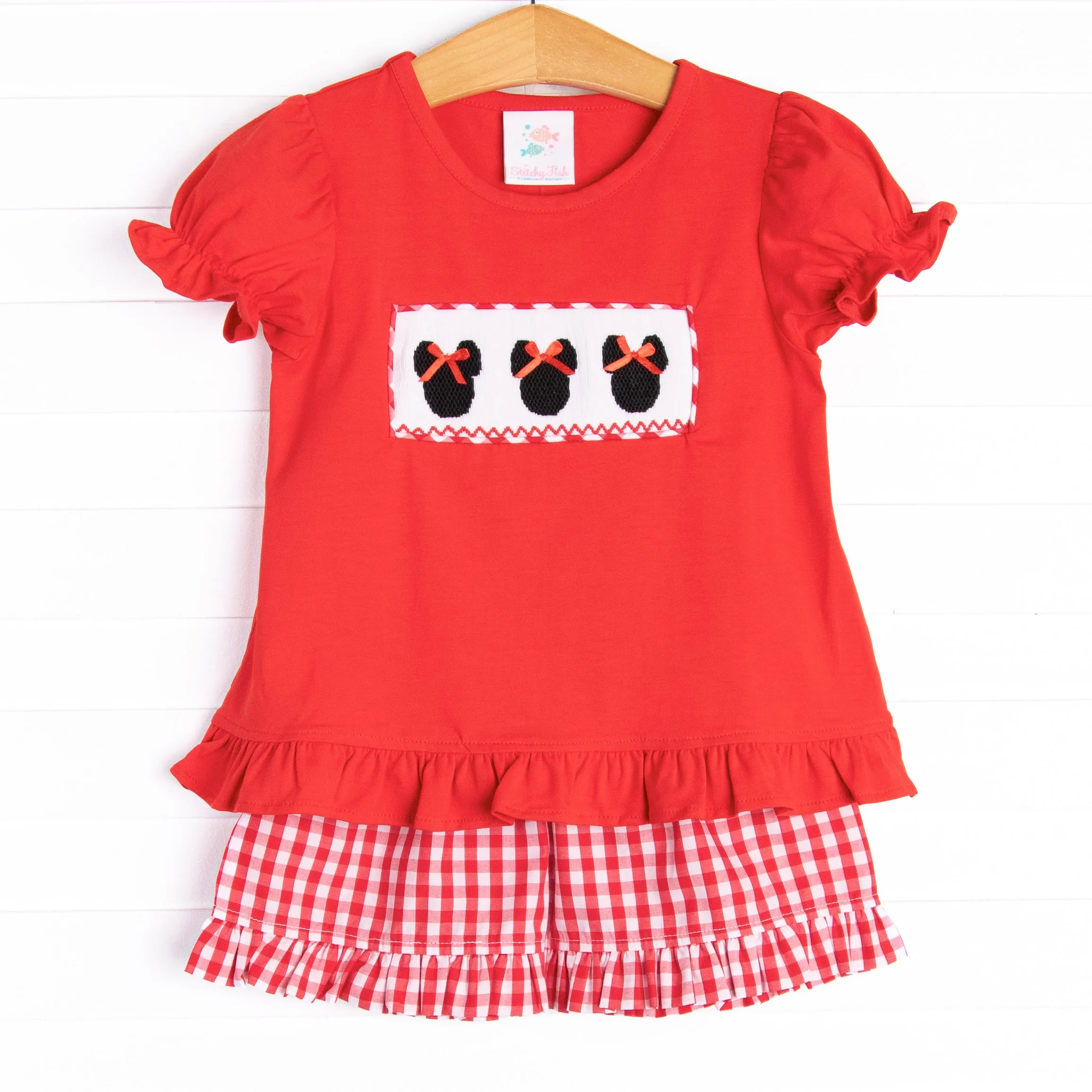 Mousin' Around Smocked Ruffle Short Set, Red
