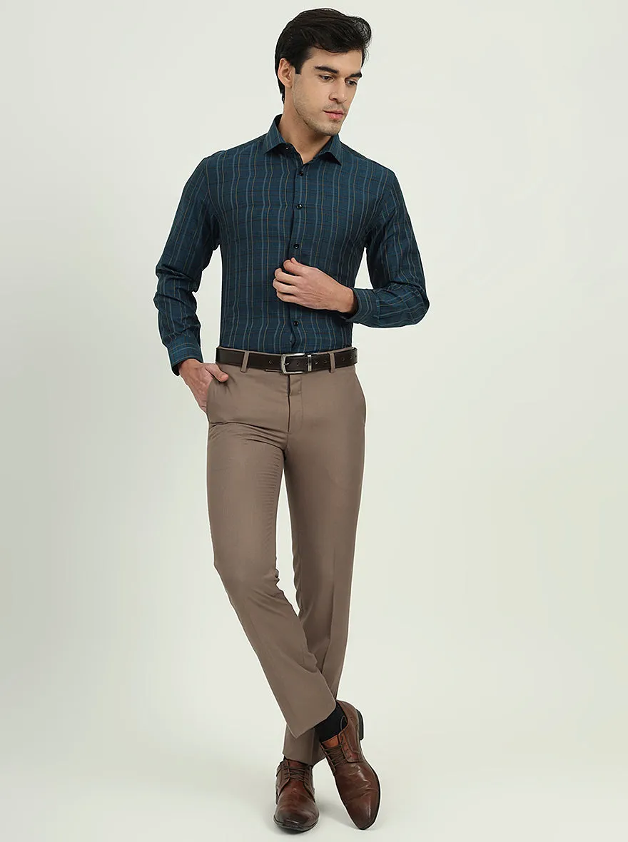 Navy Blue Checked Regular Fit Formal Shirt | Greenfibre