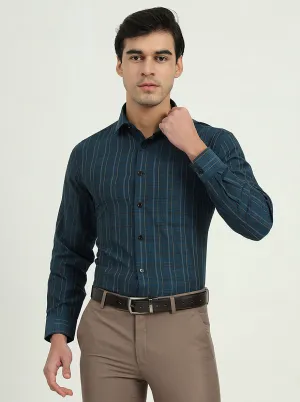 Navy Blue Checked Regular Fit Formal Shirt | Greenfibre
