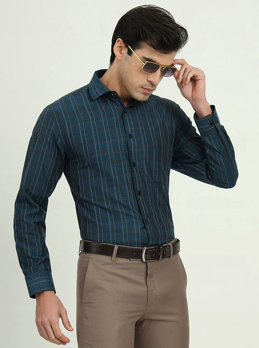 Navy Blue Checked Regular Fit Formal Shirt | Greenfibre