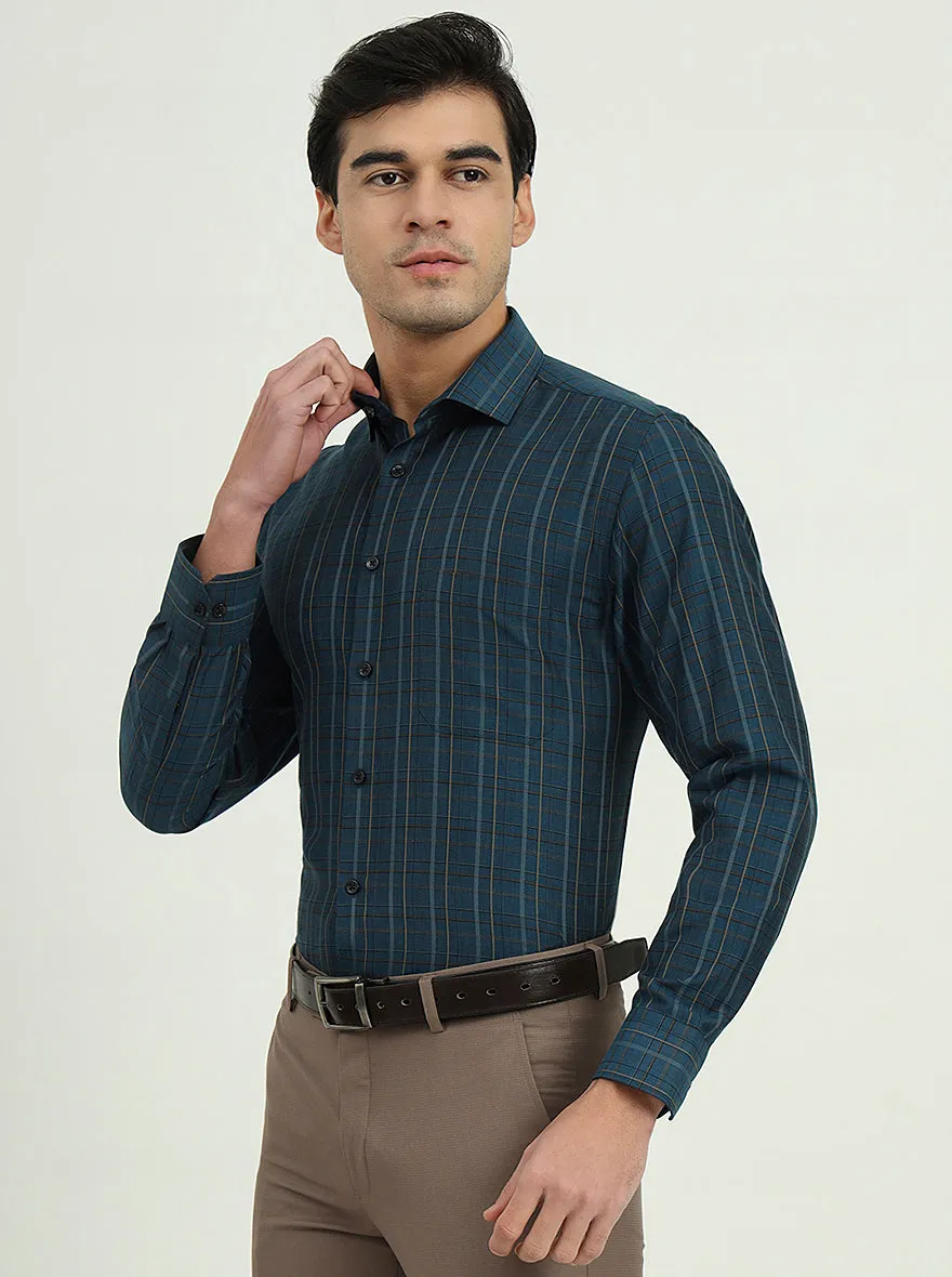 Navy Blue Checked Regular Fit Formal Shirt | Greenfibre