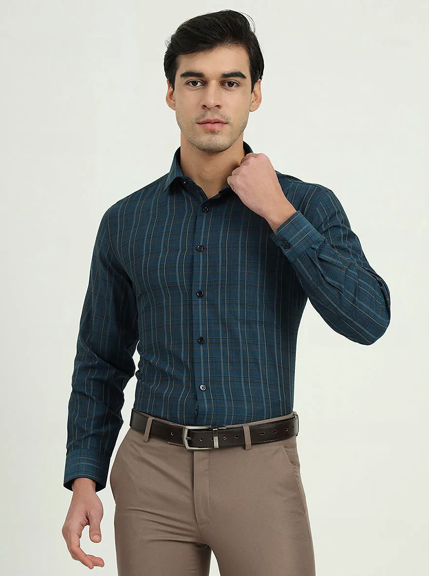 Navy Blue Checked Regular Fit Formal Shirt | Greenfibre