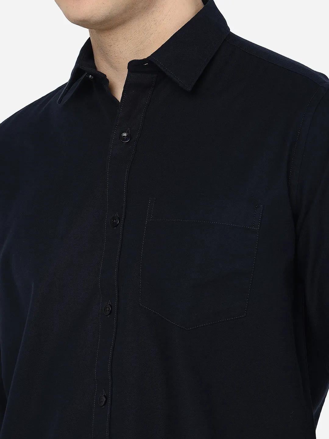 Navy Blue Solid Smart Fit Semi Casual Shirt | Greenfibre