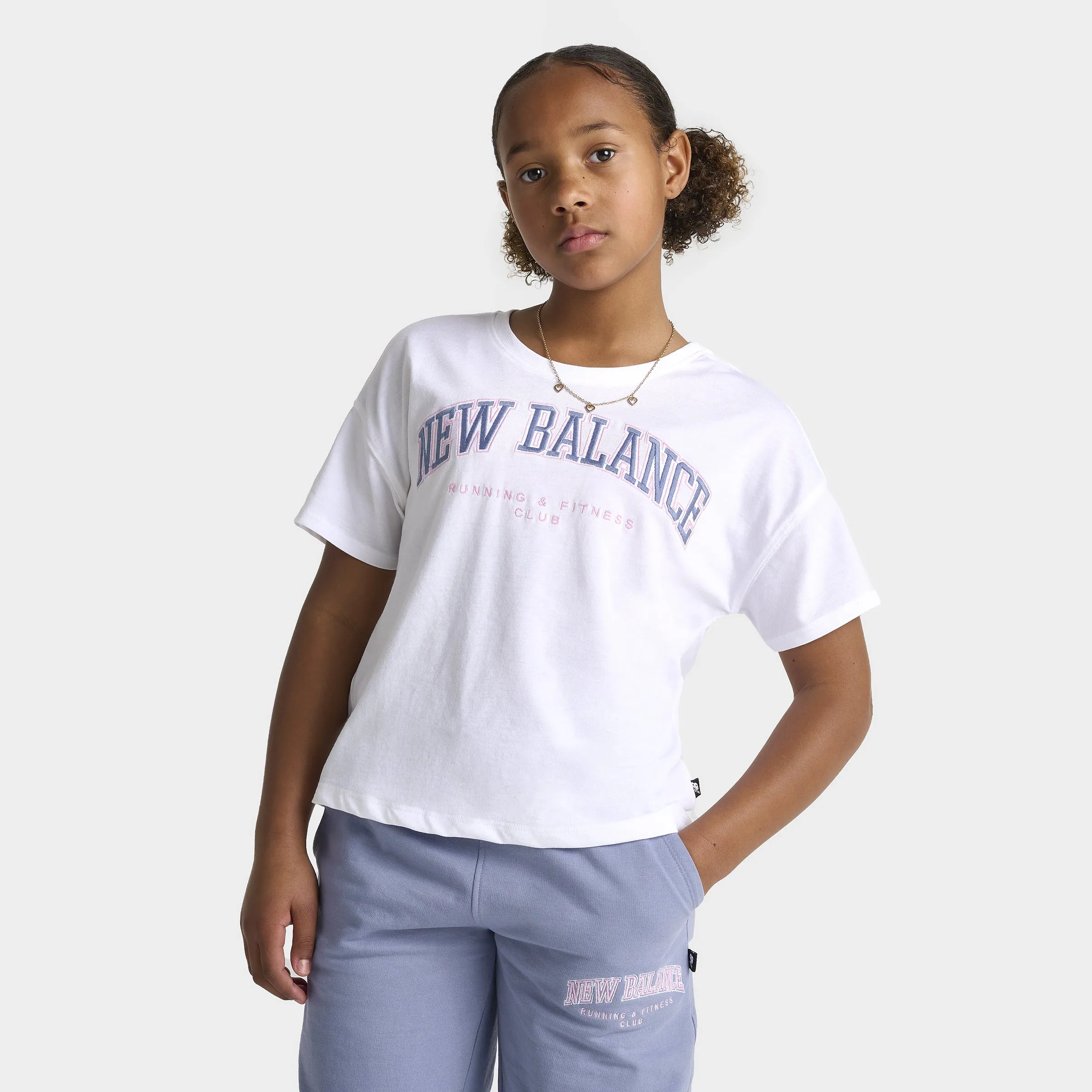 New Balance Junior Girls' Boxy Graphic Tee / White
