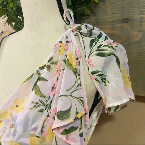NWOT Lulus Elevated Sweetie Light Pink Floral Ruffled High-Low Wrap Dress