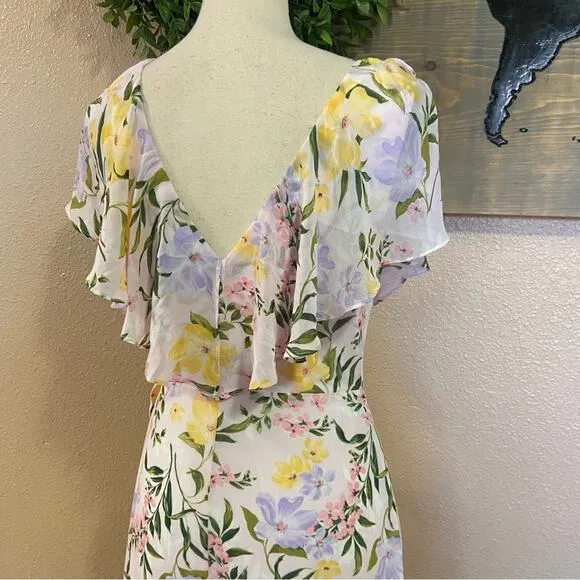 NWOT Lulus Elevated Sweetie Light Pink Floral Ruffled High-Low Wrap Dress
