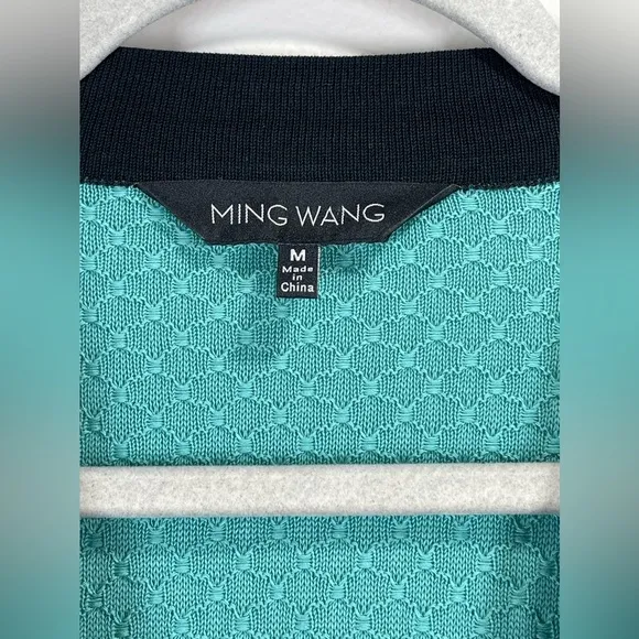 NWOT MING WANG Women’s Turquoise Black and White Knit Cardigan Size Medium
