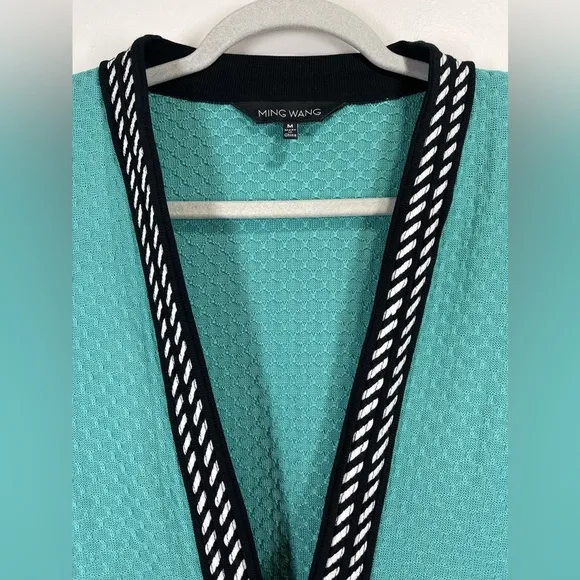 NWOT MING WANG Women’s Turquoise Black and White Knit Cardigan Size Medium