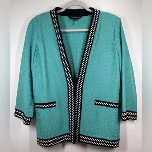 NWOT MING WANG Women’s Turquoise Black and White Knit Cardigan Size Medium