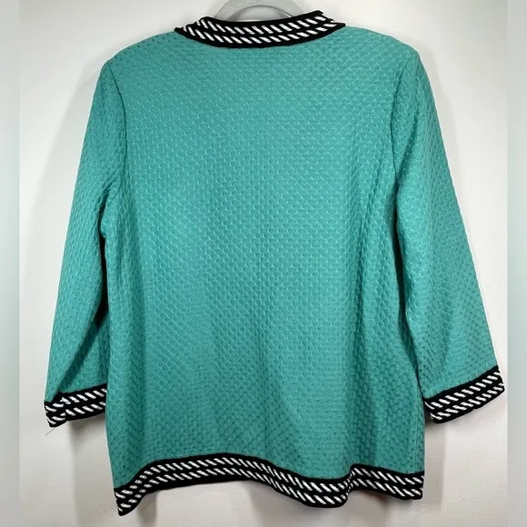 NWOT MING WANG Women’s Turquoise Black and White Knit Cardigan Size Medium