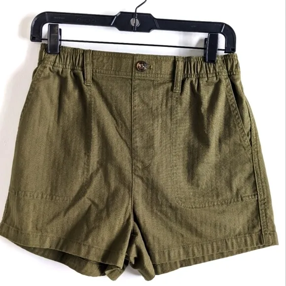 Nwt Madewell Green Khaki Elastic Waist Camp Shorts XS High Rise Loose Fit