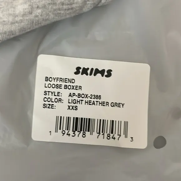 NWT Skims Boyfriend Loose Boxer Shorts Light Heather Grey Size XXS
